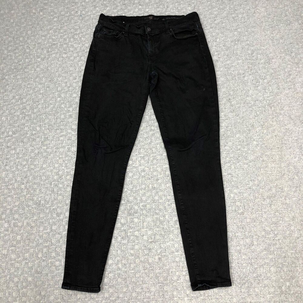 7 For All Mankind The Skinny Jeans Womens 31 Black Mid Rise Stretch Denim USA